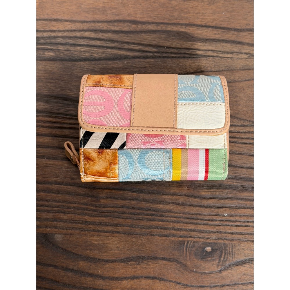 Patchwork Bifold Wallet Zip Around Coin Pocket Mixed Media Y2K Style